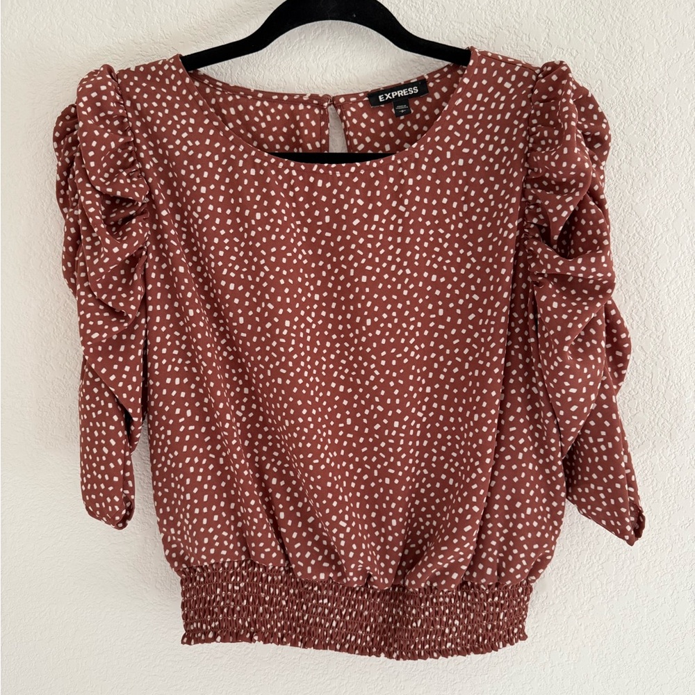 Express Rust and White Geometric Blouse